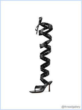 Women's Studded Faux Leather Gladiator Lace Up Stiletto Heeled Sandals